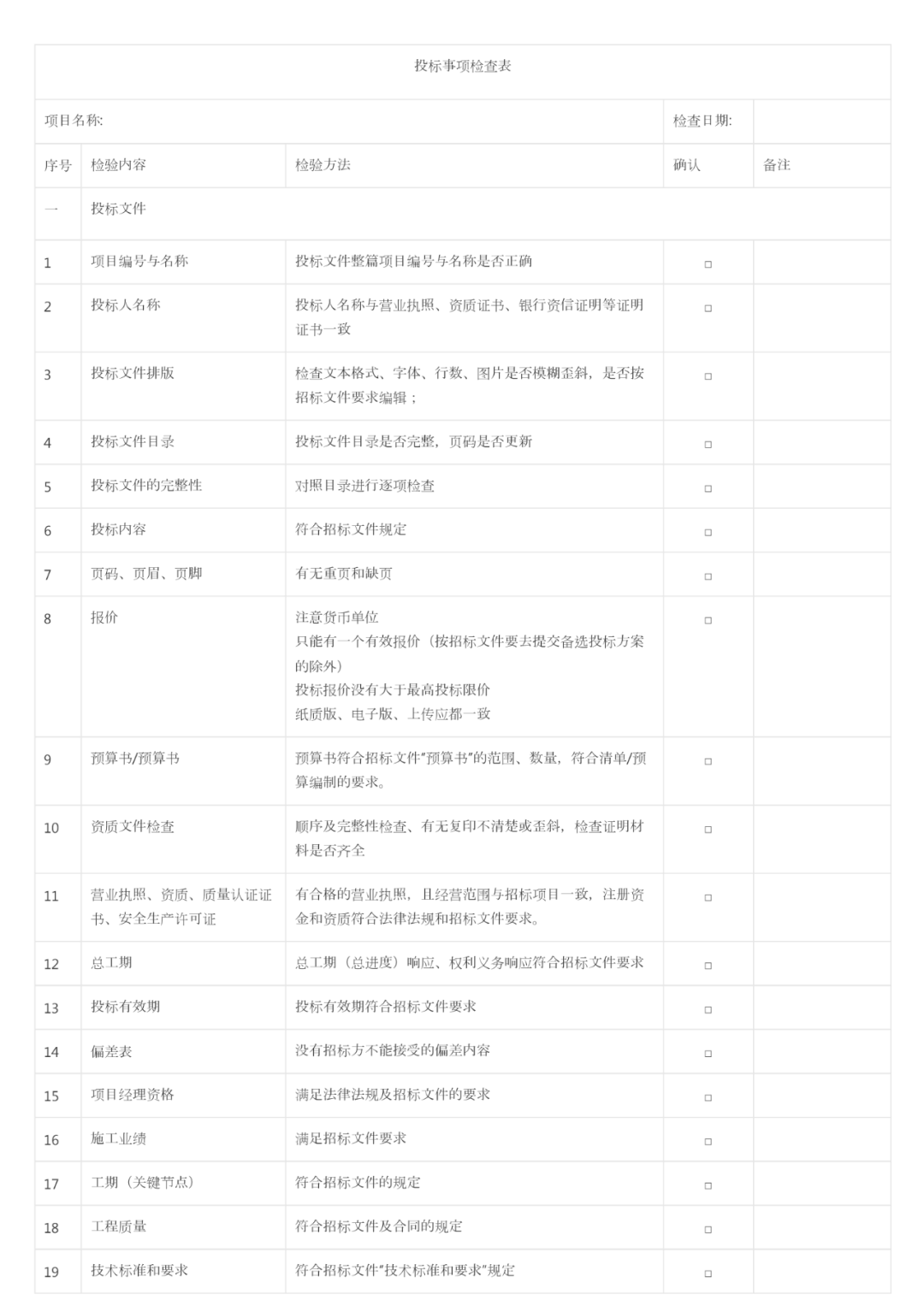 投标事项检查表-值得大家学习使用！